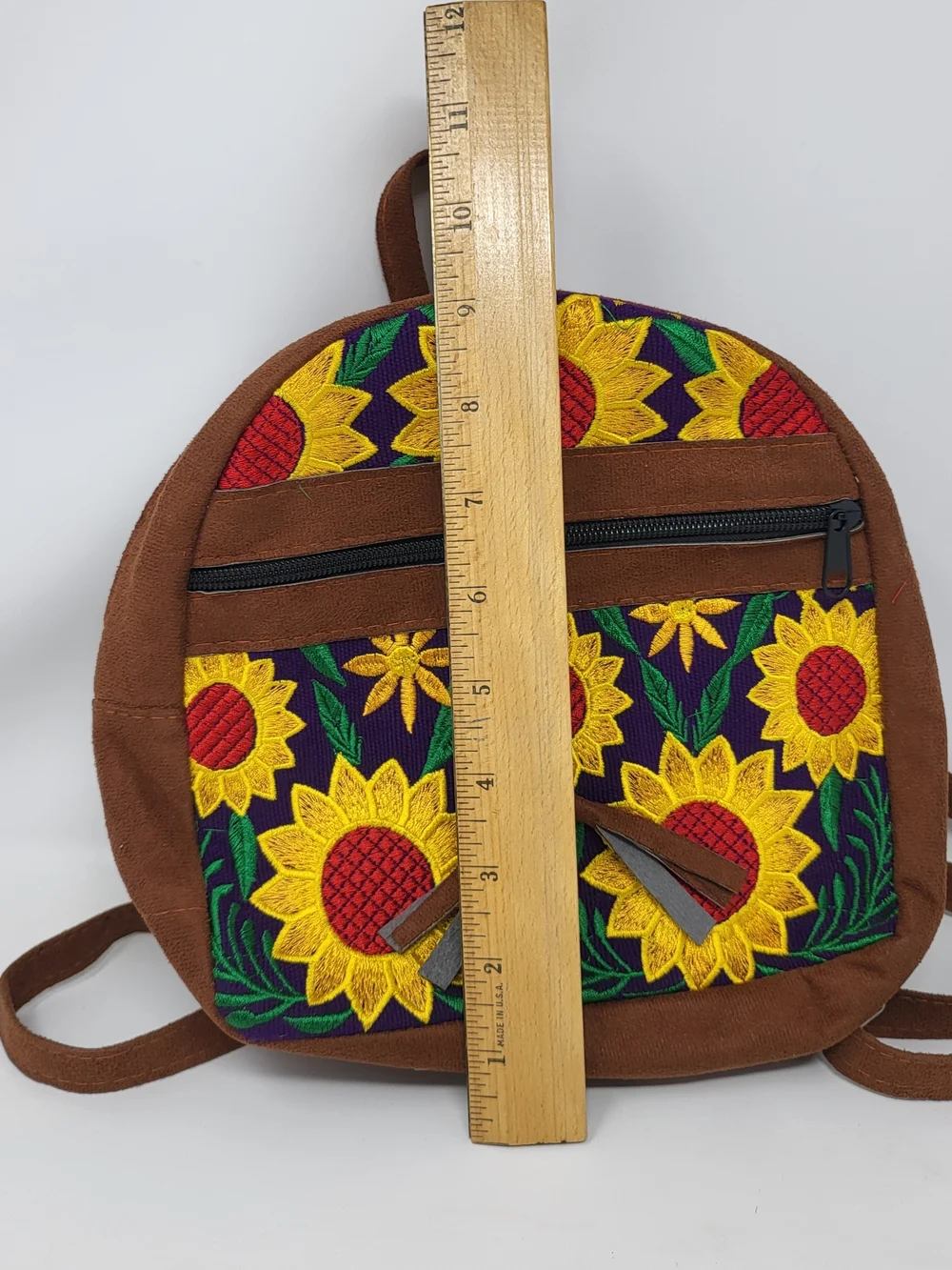 Sunflower Embroidered Brown Crossbody Bag